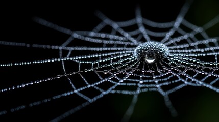 A spider web with water droplets on it