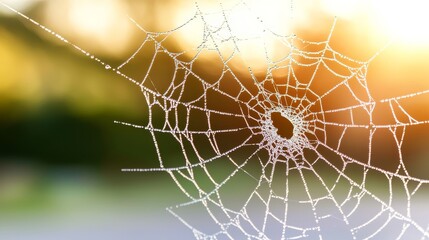 A spider web with water droplets on it