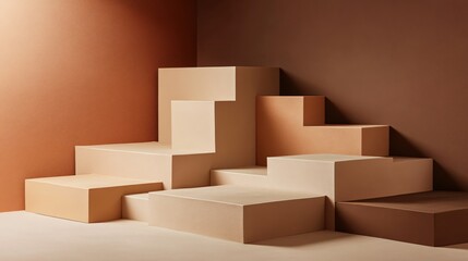 Aufkleber - Abstract geometric composition with steps in neutral earthy tones and textures