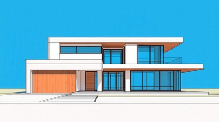 Wall Mural - Architect s blueprint and partially built house, structural details visible, concept of design realization