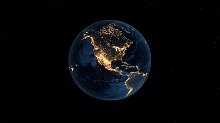 Poster - View of Earth Illuminated by City Lights at Night Showcasing North America From Space With Striking Details of the Landscape and Coastline