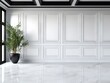 © VISUAL BACKGROUND - A plant in a black pot sitting on a marble floor in a room