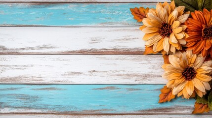 Wall Mural - A bunch of flowers sitting on top of a wooden table