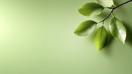 Wall Mural - A branch with green leaves on a green background