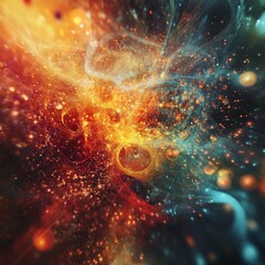 Poster - Colorful Cosmic Explosion Depicting a Vibrant Swirl of Light and Energy in a Digital Art Representation of the Universe's Beauty and Mystery