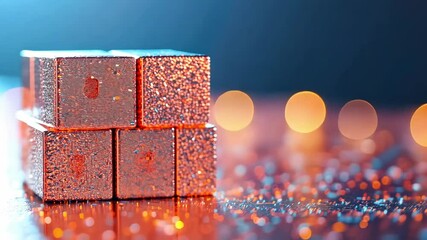 Poster - Glimmering Geometric Blocks Reflecting Light on a Softly Lit Surface