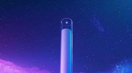Poster - Digital Representation of a Tall Cylindrical Structure Against a Vibrant Cosmic Background With Stars and Colorful Clouds at Night