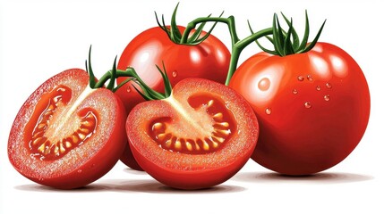 Wall Mural - a photostock of bright red tomatoes sliced open with seeds and vibrant texture visible, isolated on 