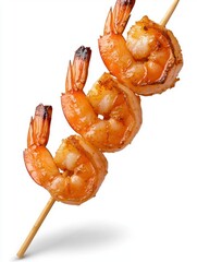 Wall Mural - a photostock of classic red shrimp skewers grilled to perfection, isolated on a clean white backgrou