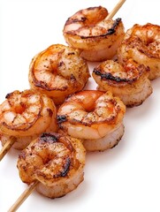 Wall Mural - a photostock of classic red shrimp skewers grilled to perfection, isolated on a clean white backgrou