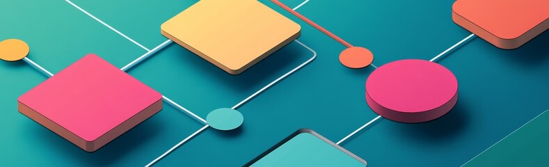 Aufkleber - Colorful Geometric Shapes and Lines Create an Abstract Composition on a Teal Background Reflecting Modern Design Trends