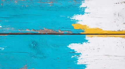 Wall Mural - A close up of a blue and yellow painted wooden surface