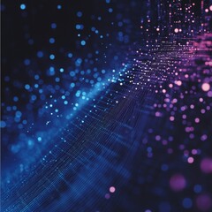 Poster - Colorful Abstract Wave Pattern Showcasing Vibrant Digital Particles in a Dark Background, Illustrating Technological Concepts of Light and Motion