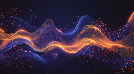 Aufkleber - Abstract Digital Waveforms With Glowing Particles Against a Dark Background Representing Sound and Motion in a Futuristic Style