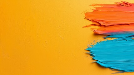 Wall Mural - a close up of a colorful paint brush stroke on a yellow background