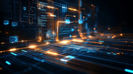 Aufkleber - Vibrant Electronic Circuitry Illuminated by Glowing Lights in a Futuristic Digital Environment Showcasing Advanced Technology and Data Flow