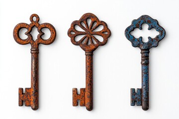 Wall Mural - a photostock of rustic vintage keys with intricate designs, arranged symmetrically, nostalgic and el