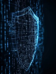 Aufkleber - Secure Shield Symbolizing Digital Protection Within a Glowing Network of Binary Code in a Dark Environment