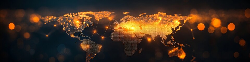 Aufkleber - Detailed View of a Digital World Map Illuminated With Glowing Connections Representing Global Networks and Technology Advancements at Night
