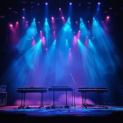 Poster - Colorful Stage Lights Illuminate Keyboards in a Concert Setting During a Live Music Performance at Night