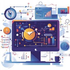Aufkleber - Complex Data Visualization and Analytics Displayed on a Modern Computer Screen in a Creative Workspace