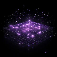 Aufkleber - Three-dimensional Purple Abstract Grid With Glowing Dots Floating in Dark Space Creates a Cosmic Atmosphere During a Digital Light Display
