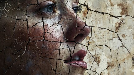 Poster - Cracked surface of skin reflecting fragility intimate portrait studio setting close-up emotional resonance