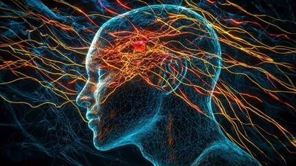 Leinwandbilder - Glowing nerves illustrate neural pathways digital art abstract environment conceptual viewpoint