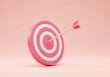 © Pixelpulse Creative  - A 3D illustration of a target with concentric pink and white circles and an arrow piercing the center