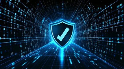 Aufkleber - Cyber Security Shield With Glowing Binary Data Tunnel Representing Digital Protection and Secure Information Flow