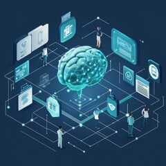 Poster - Innovative Technology Exploring Artificial Intelligence Concepts With a Visual Representation of a Brain Surrounded by Data and Digital Elements