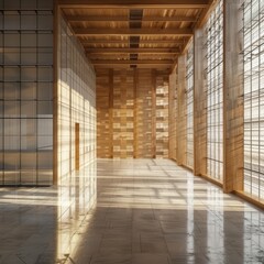 Wall Mural - Empty room interior with window lighting. Japanese style interior