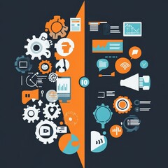 Poster - Creative Visual Representation of Technology and Data Analytics Concepts Showcased as a Brain Split Into Two Distinct Halves