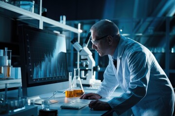 Leinwandbilder - A scientist analyzes data on a computer screen in a modern laboratory setting.