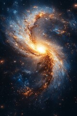 Poster - Galactic Spiral Formation With Bright Core and Vibrant Colors Captured in Deep Space at the Edge of the Universe