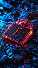 Aufkleber - Cybersecurity Concept With Glowing Padlock on Circuit Board Representing Data Protection and Online Privacy in a Digital Environment