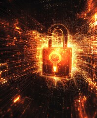Aufkleber - Digital Lock Design Representing Cybersecurity Concepts With Glowing Effects in a Virtual Environment Showcasing Data Protection and Safety Initiatives