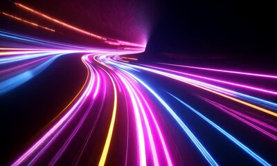 Wall Mural - Abstract light trails creating a dynamic, vibrant motion effect.