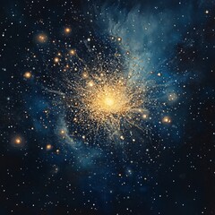 Poster - vibrant cosmic explosion illuminating the dark universe with swirling galaxies and twinkling stars a