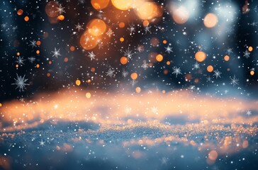 Poster - Winter wonderland with snowflakes and twinkling lights in a snowy landscape