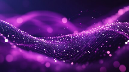 Poster - flowing waves of purple light create a vibrant abstract background full of sparkling particles and g