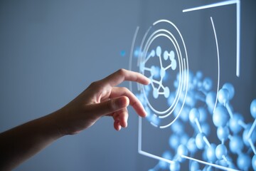 Leinwandbilder - a hand interacts with a futuristic holographic interface displaying a network of interconnected node