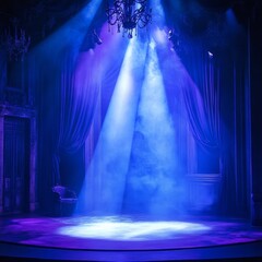 Poster - Stage Illuminated With Dramatic Lighting and Haze, Creating an Atmospheric Setting for a Performance or Theatrical Event in a Dark Venue