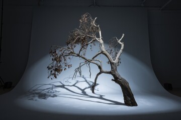 Aufkleber - A lone, weathered tree, stark against a minimalist backdrop, casts a dramatic shadow.
