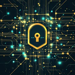 Aufkleber - Digital Security Shield With Glowing Circuits and Bright Particles Representing Advanced Technology and Protection in a Cyber Environment