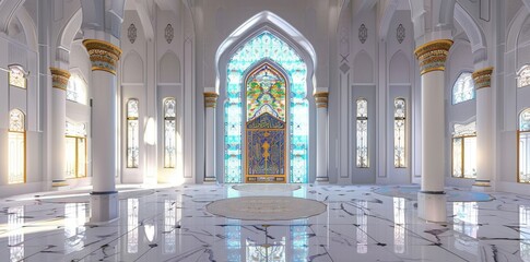 Wall Mural - mosque element in ornate arabic, Islamic architecture style interior. White, golden colors, stars Ramadan Kareem. Muslim community festival.