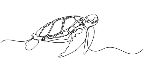 Wall Mural - Continuous line drawing of sea turtle. One line of sea turtle. Marine animal concept continuous line art. Editable outline, Turtle icon line continuous drawing vector. One line Sea turtle reptile icon