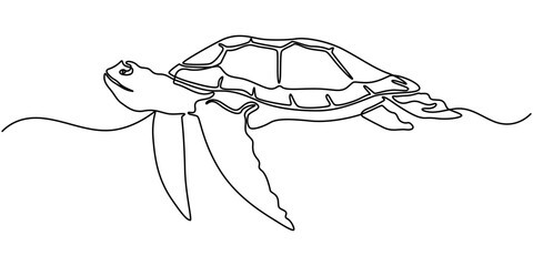 Wall Mural - Continuous line drawing of sea turtle. One line of sea turtle. Marine animal concept continuous line art. Editable outline, Turtle icon line continuous drawing vector. One line Sea turtle reptile icon