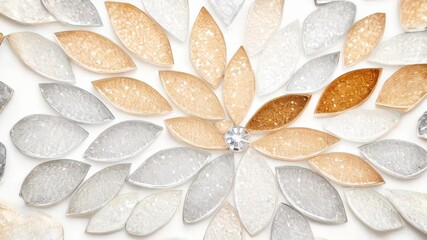 Poster - Creative Artistic Arrangement of Shimmering Leaves in Soft Tones Showcasing Modern Decor
