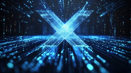 Aufkleber - Bright Blue Digital X Design With Dynamic Light Effects in a Futuristic Environment Showcasing Technology and Innovation